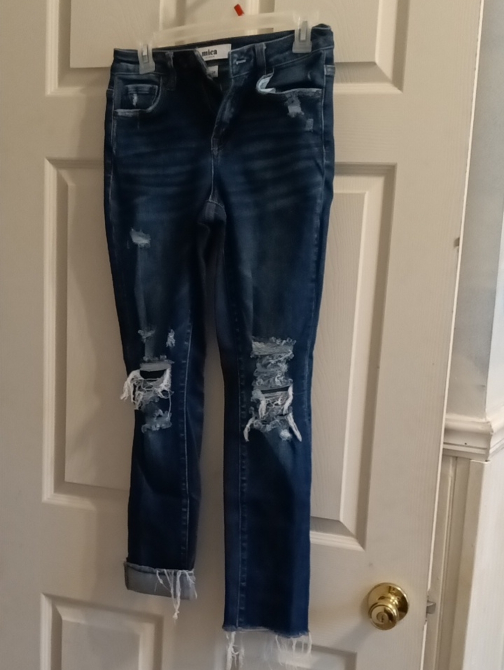 Mica Distressed Mom Jeans in Dark Blue